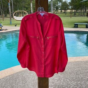 Calvin Klein pink sheer long sleeve blouse